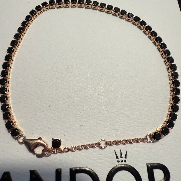 Authentic Pandora, SZ 18CM, Rose Gold, Black Crystal Tennis Bracelet/ Extender - Picture 5 of 5
